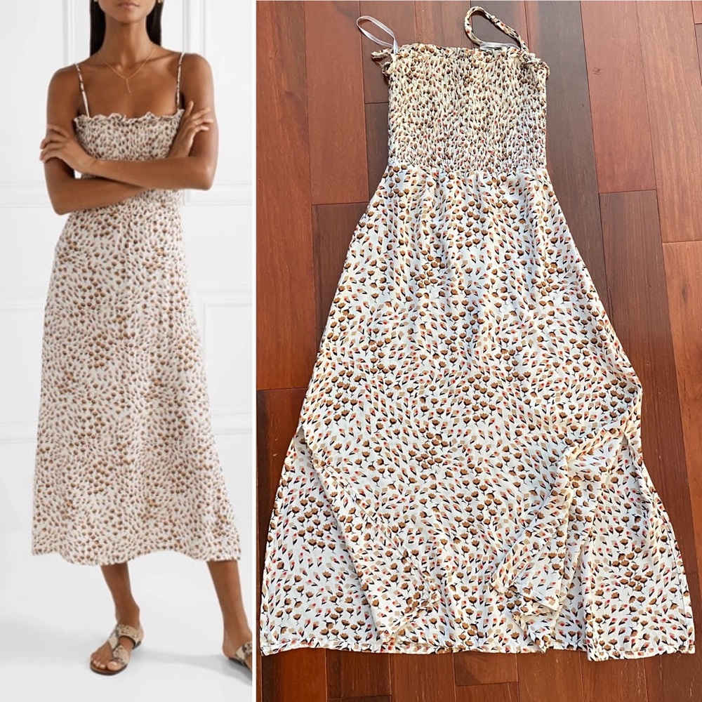 FAITHFUL THE BRAND Solange Smocked Midi Dress Sz 2 *flaw* see description